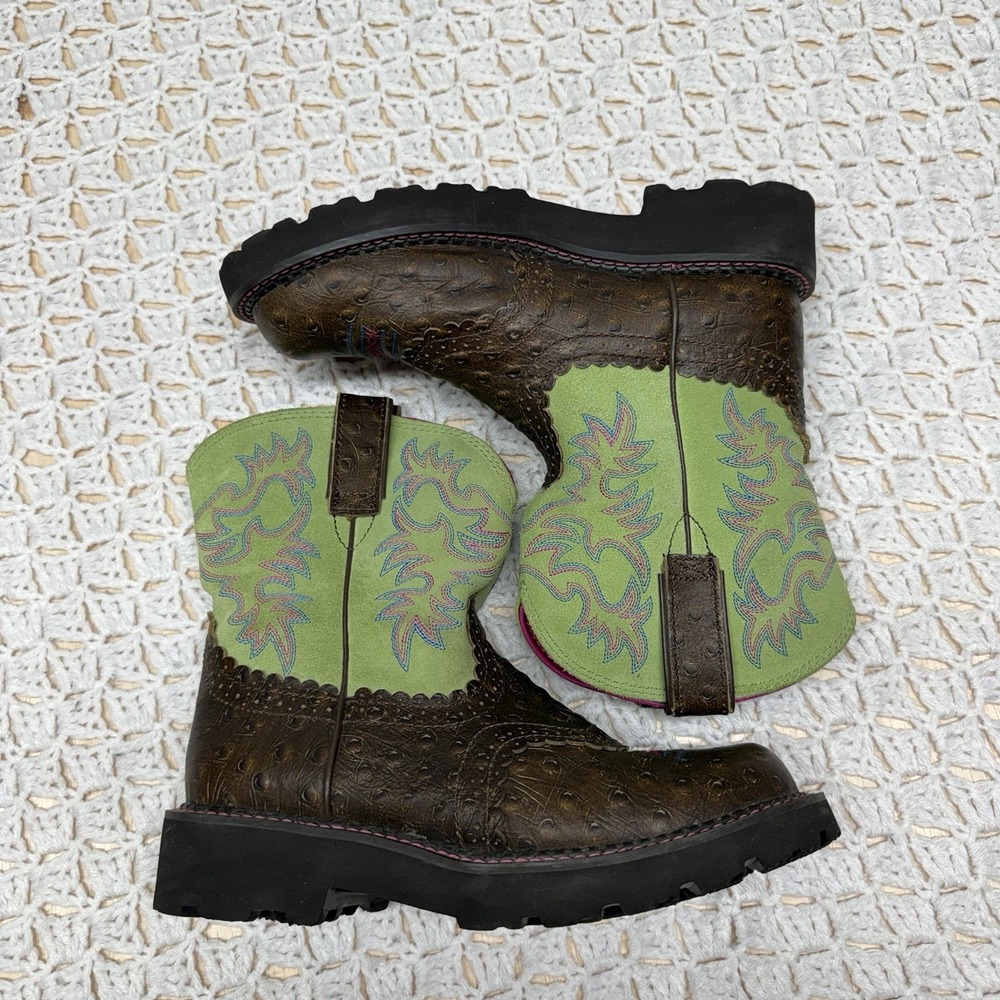 Ariat Fat Baby Western Boots Womens 7.5B Brown Green Pink Leather Style 10012821 - Picture 10 of 13